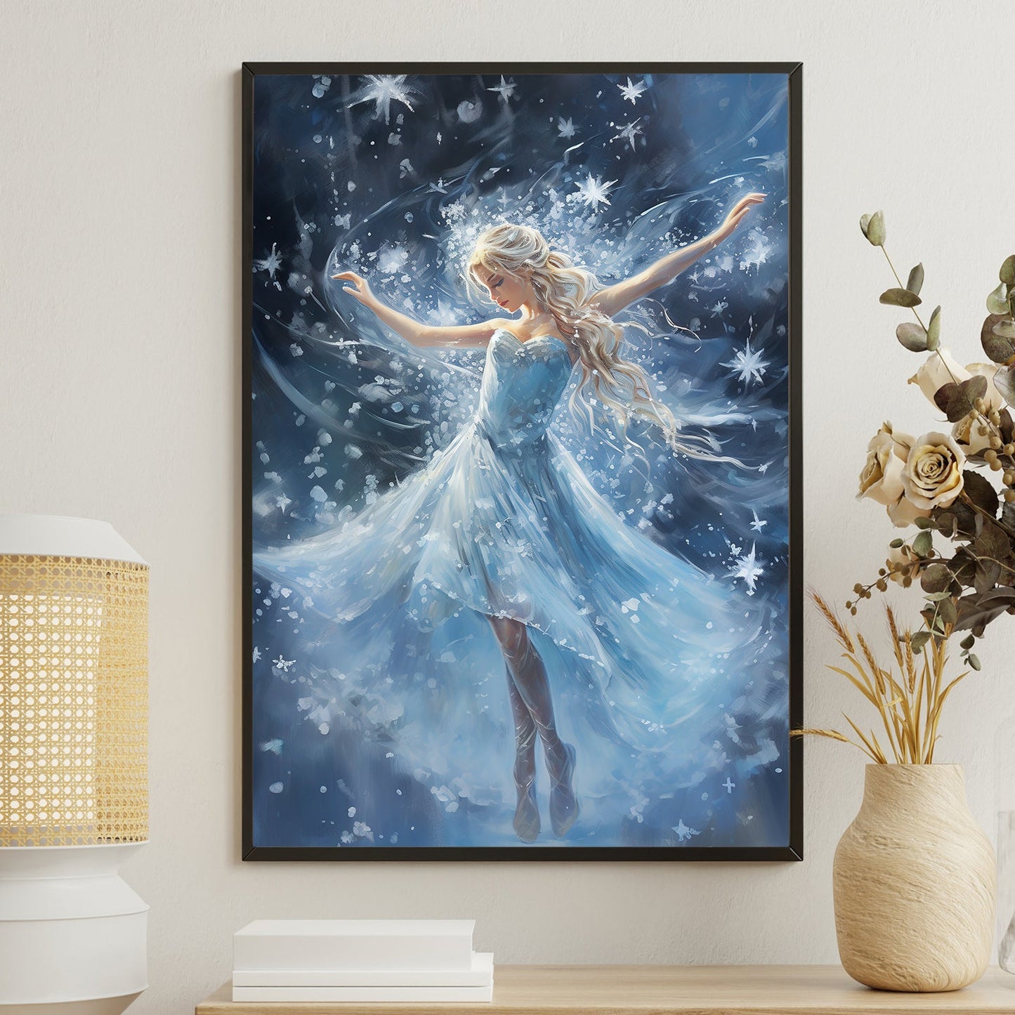 Dance of the Celestial Snowflake Elegance Amidst the Cosmos Christmas Canvas Painting, Xmas Wall Art Decor - Angel Poster Gift