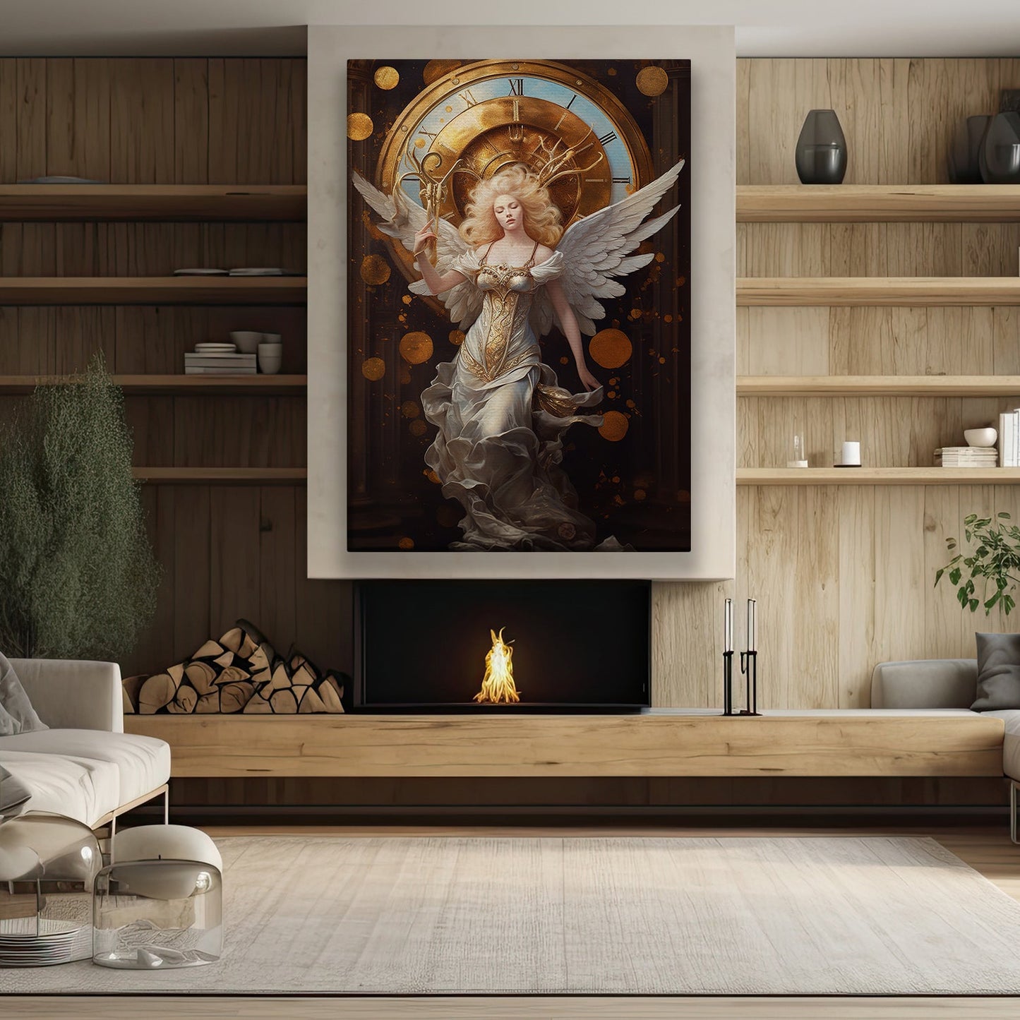 Guardian of Time Angelic Waltz Through Eternity Christmas Canvas Painting, Xmas Wall Art Decor - Angel Poster Gift