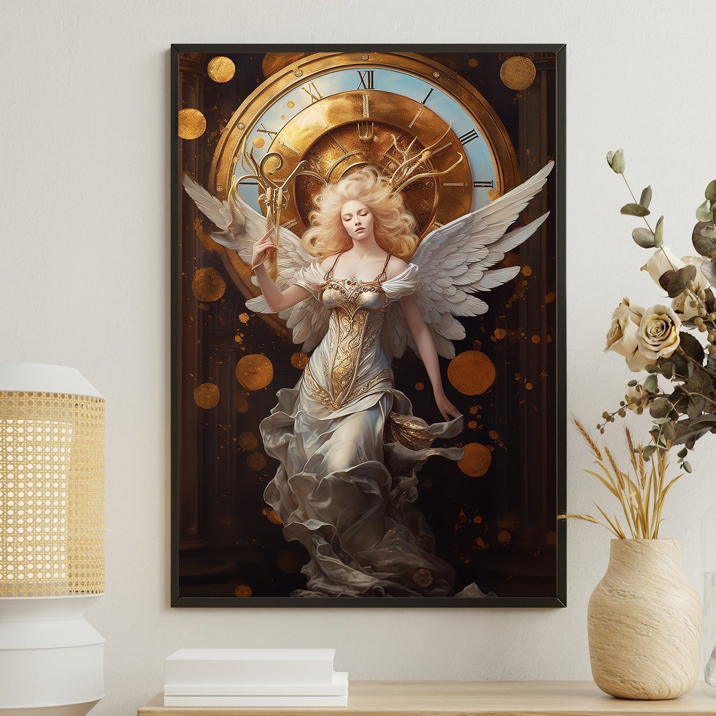 Guardian of Time Angelic Waltz Through Eternity Christmas Canvas Painting, Xmas Wall Art Decor - Angel Poster Gift