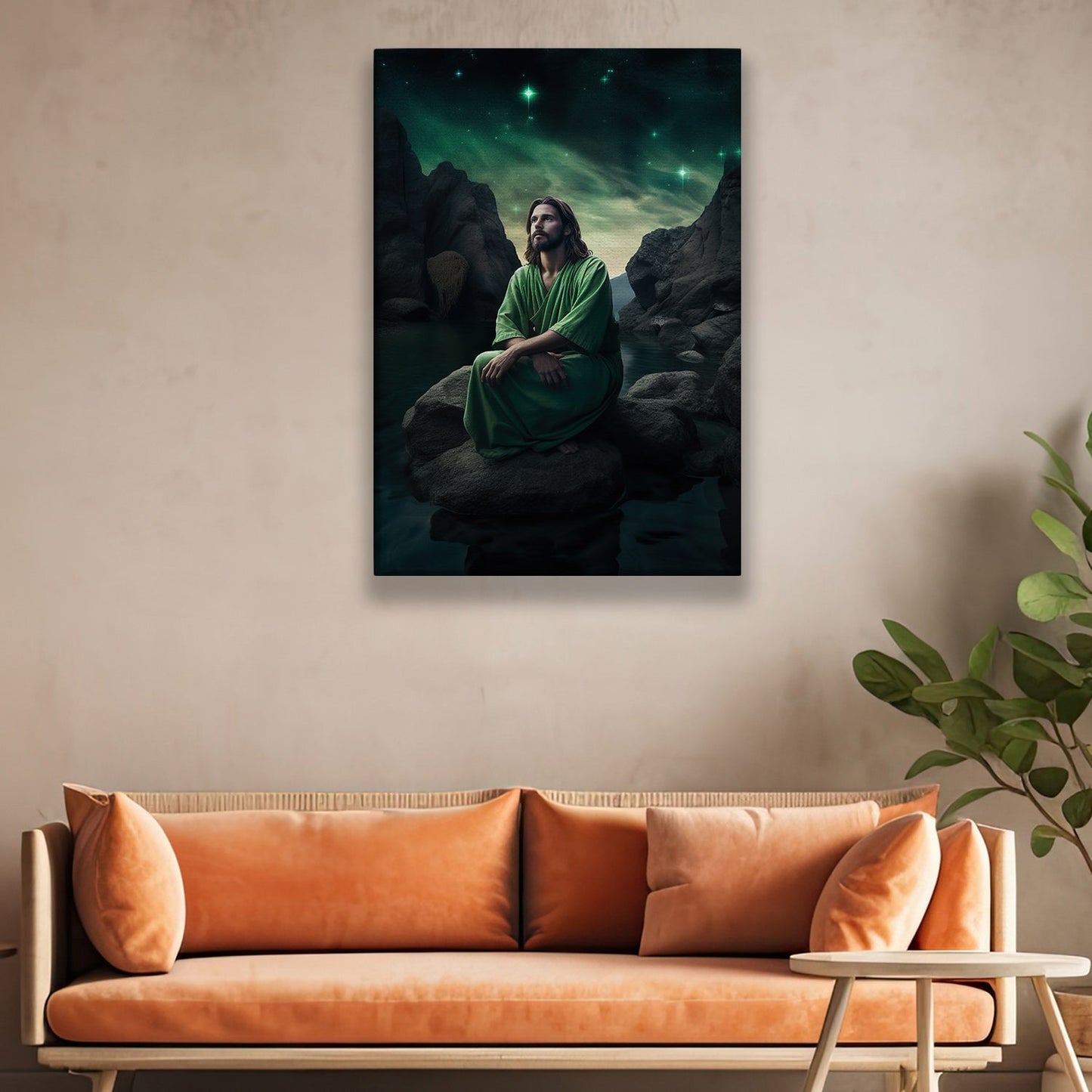 Meditation Under the Celestial Skies Jesus Canvas Painting, Christ Xmas Wall Art Decor - Christmas Poster Gift