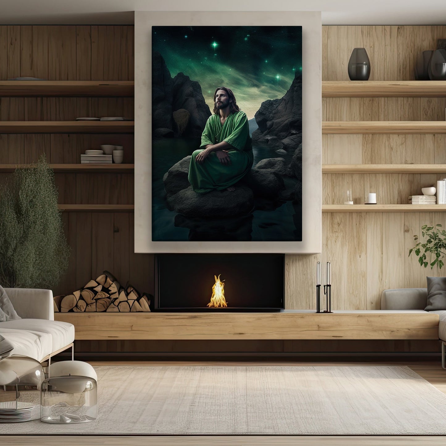 Meditation Under the Celestial Skies Jesus Canvas Painting, Christ Xmas Wall Art Decor - Christmas Poster Gift