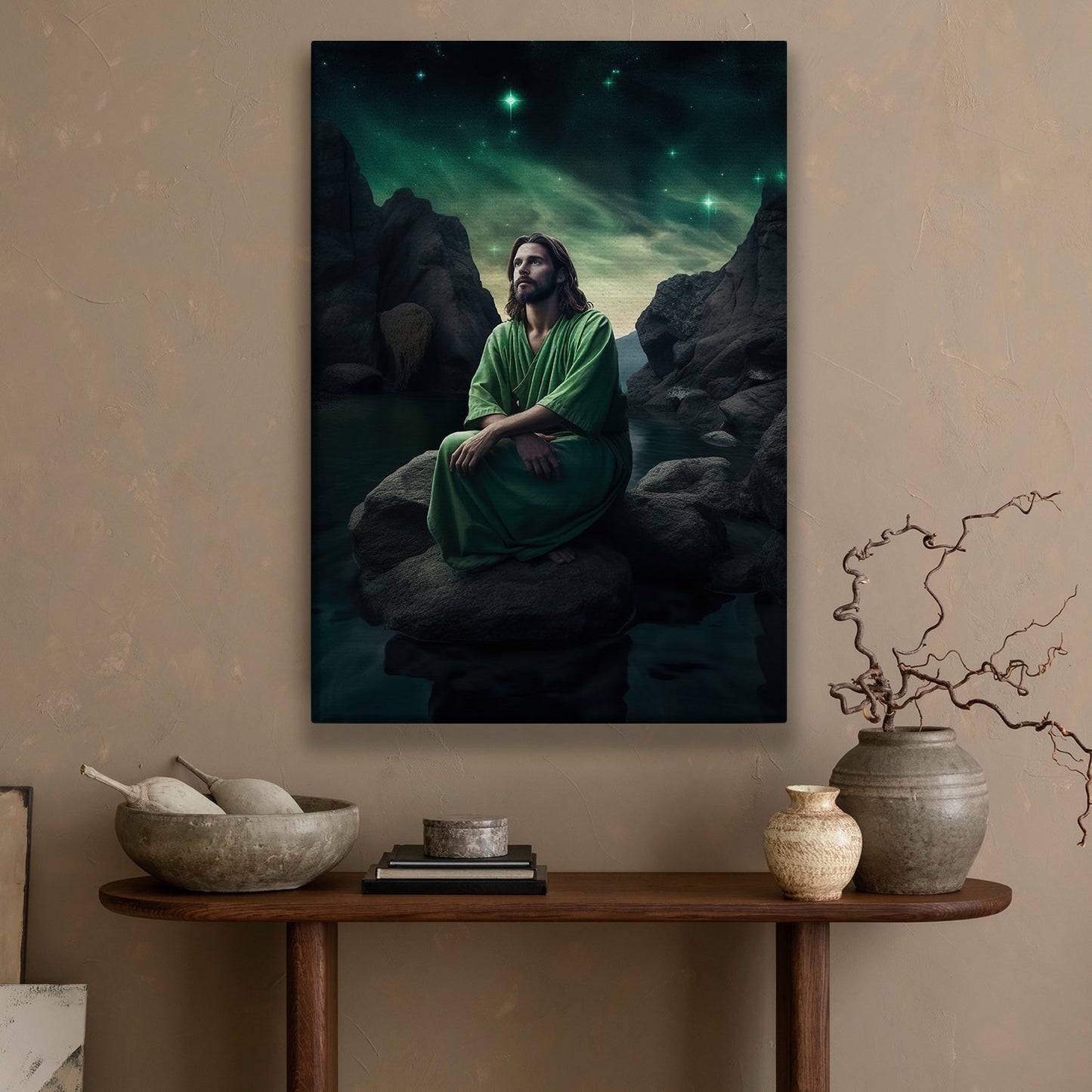 Meditation Under the Celestial Skies Jesus Canvas Painting, Christ Xmas Wall Art Decor - Christmas Poster Gift