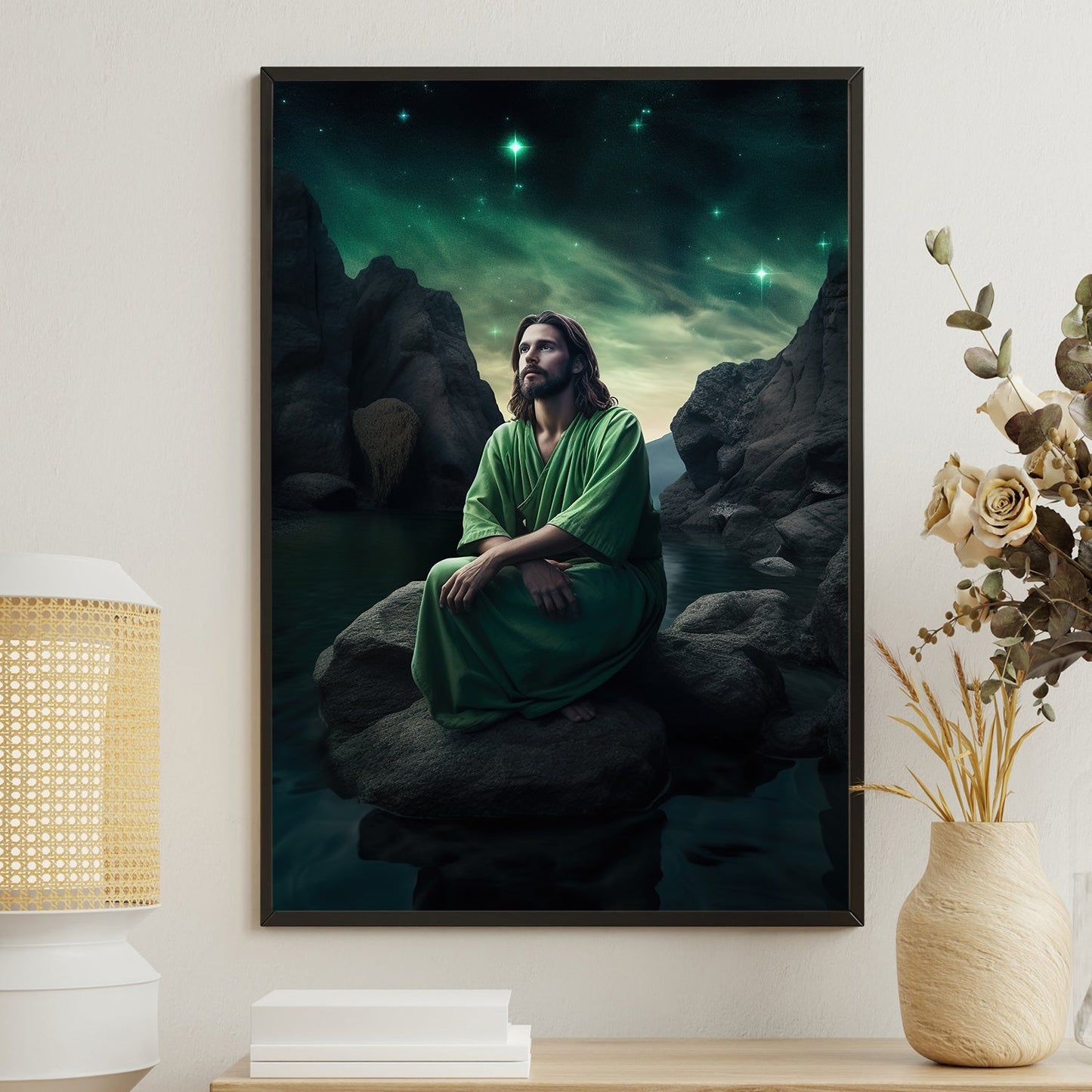 Meditation Under the Celestial Skies Jesus Canvas Painting, Christ Xmas Wall Art Decor - Christmas Poster Gift