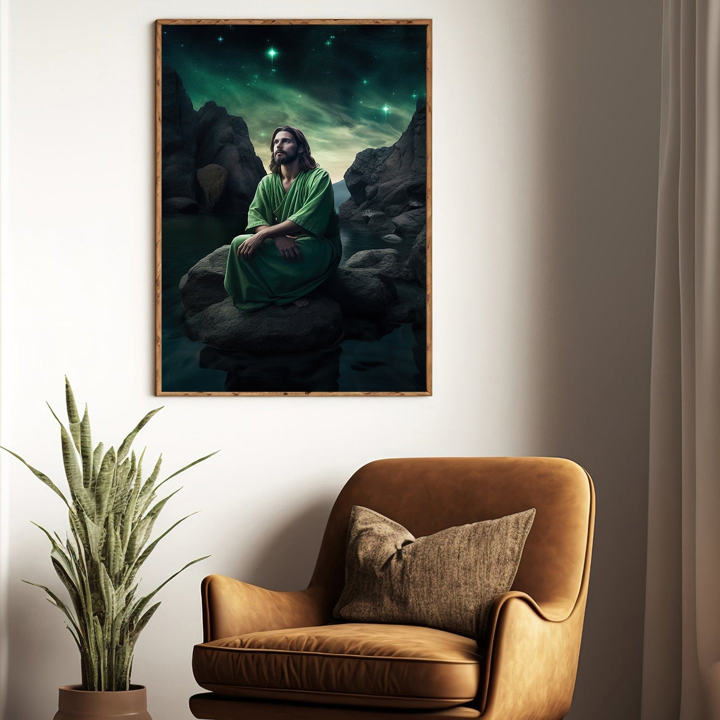 Meditation Under the Celestial Skies Jesus Canvas Painting, Christ Xmas Wall Art Decor - Christmas Poster Gift