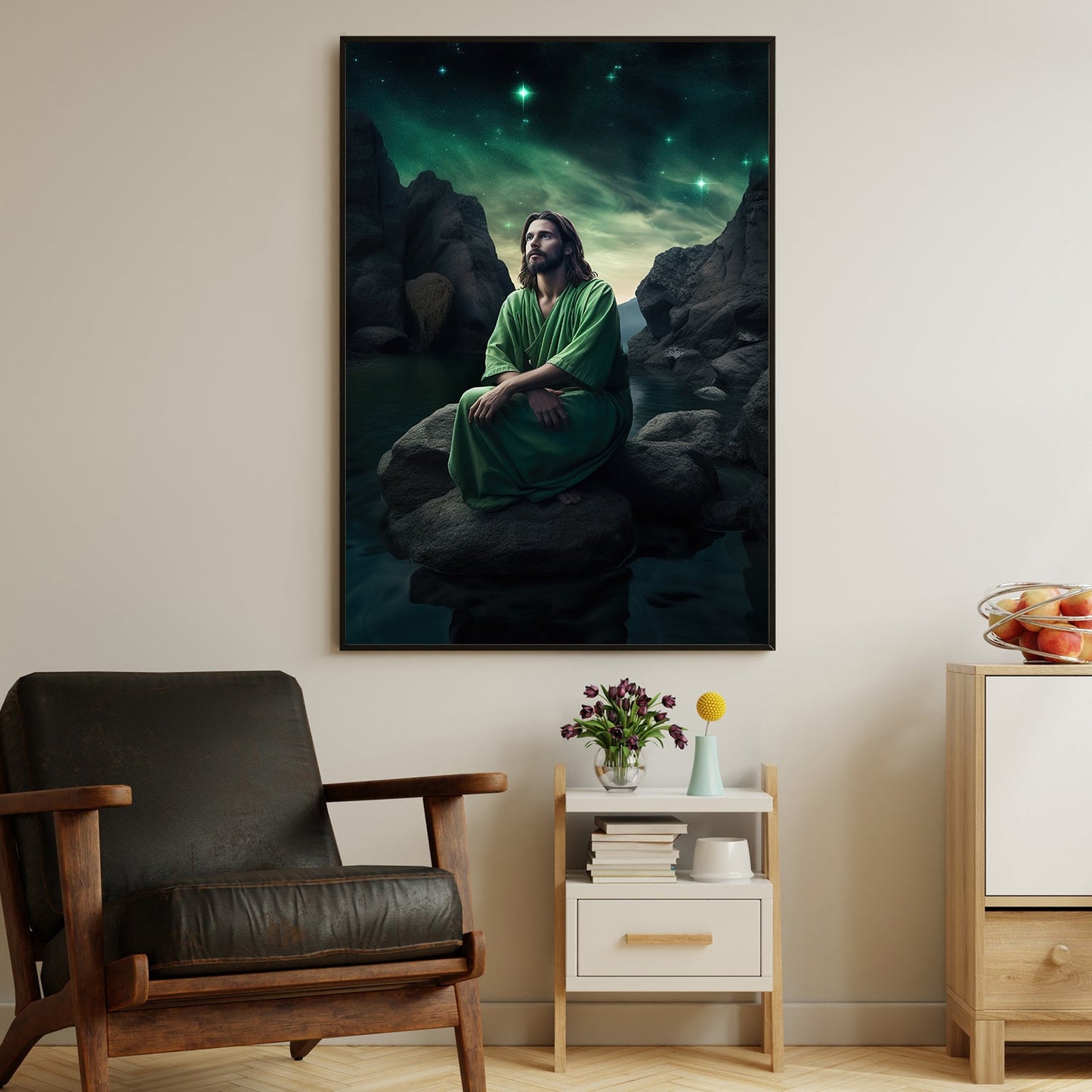 Meditation Under the Celestial Skies Jesus Canvas Painting, Christ Xmas Wall Art Decor - Christmas Poster Gift