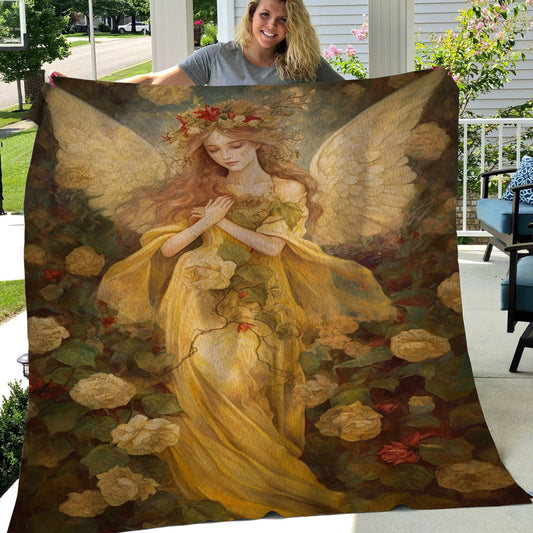 Angel In The Golden Rose Garden Christmas, Angel Xmas Fleece Blanket & Sherpa Blanket Gift