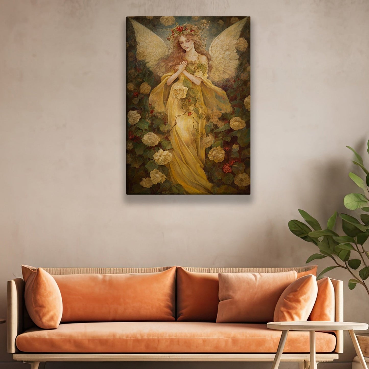 Enchanted Serenity The Garden's Guardian Angel Christmas Canvas Painting, Xmas Wall Art Decor - Angel Poster Gift