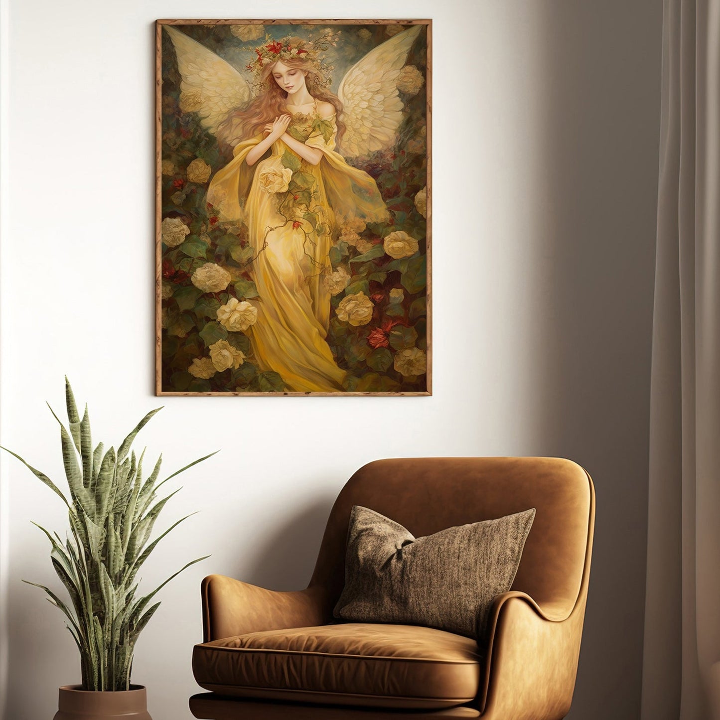 Enchanted Serenity The Garden's Guardian Angel Christmas Canvas Painting, Xmas Wall Art Decor - Angel Poster Gift