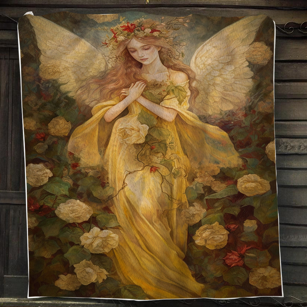 Angel In The Golden Rose Garden Christmas, Angel Xmas Fleece Blanket & Sherpa Blanket Gift