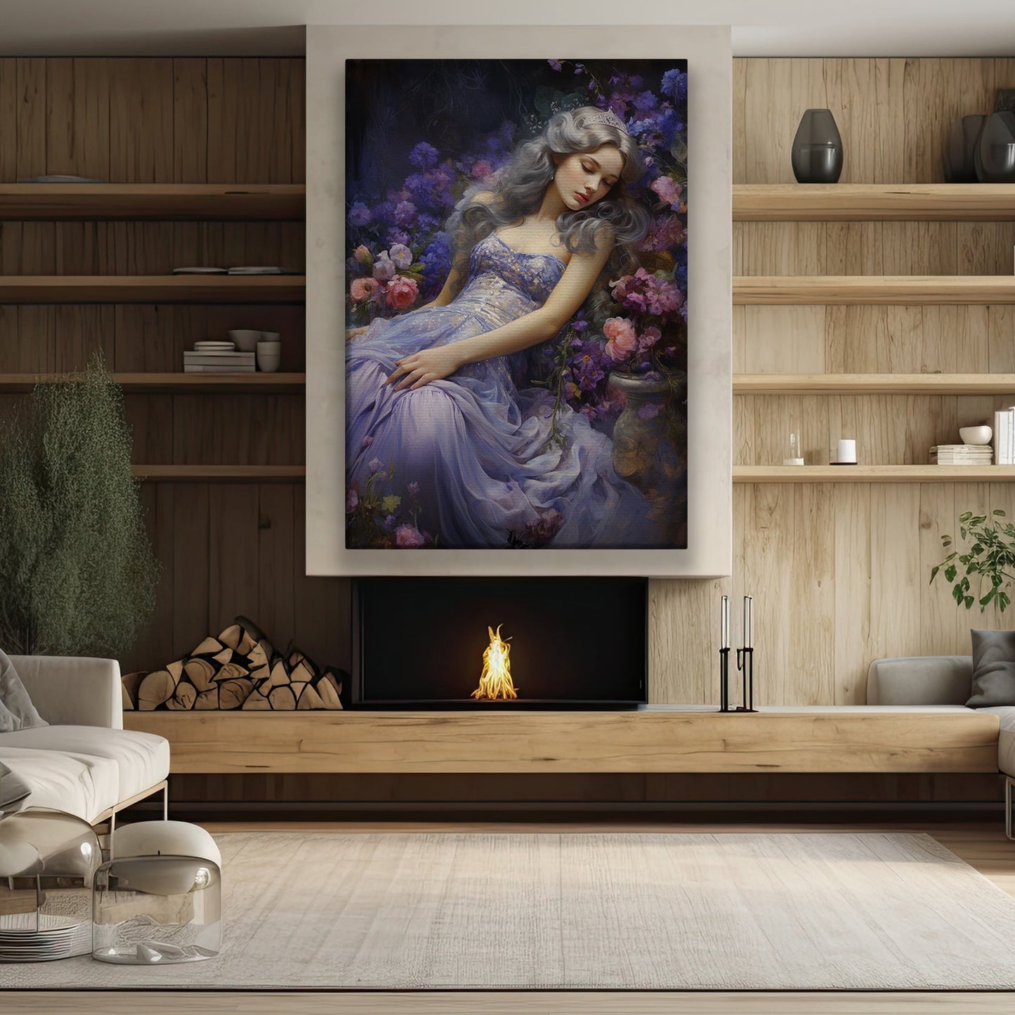 Enchanted Slumber Amidst the Blossoms, Victorian Christmas Canvas Painting, Xmas Wall Art Decor - Christmas Poster Gift