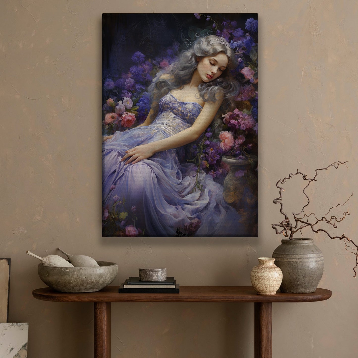 Enchanted Slumber Amidst the Blossoms, Victorian Christmas Canvas Painting, Xmas Wall Art Decor - Christmas Poster Gift