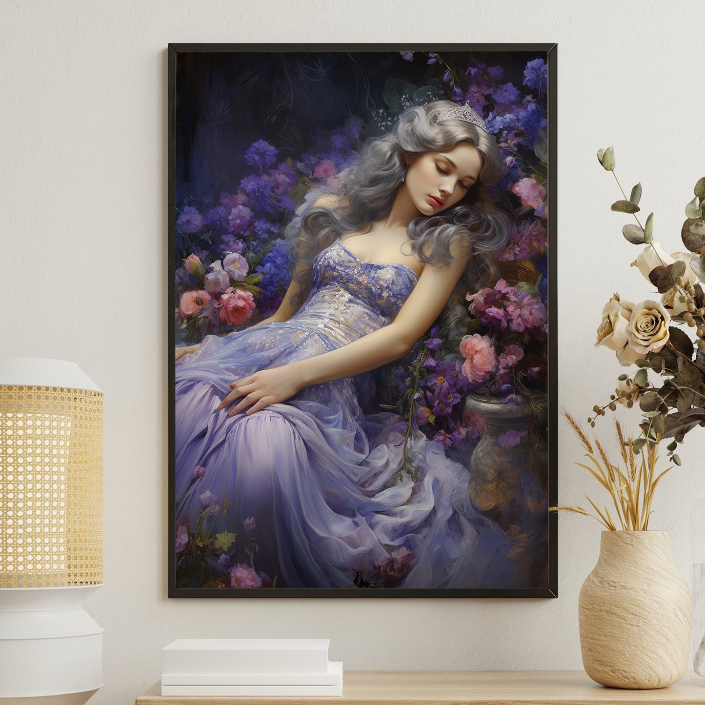 Enchanted Slumber Amidst the Blossoms, Victorian Christmas Canvas Painting, Xmas Wall Art Decor - Christmas Poster Gift