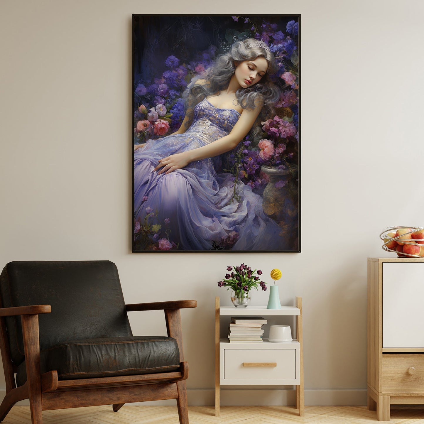 Enchanted Slumber Amidst the Blossoms, Victorian Christmas Canvas Painting, Xmas Wall Art Decor - Christmas Poster Gift