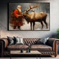 Santa Claus and His Majestic Reindeer in the Snowy Wilderness Christmas Canvas Painting, Xmas Wall Art Decor - Santa Claus Poster Gift