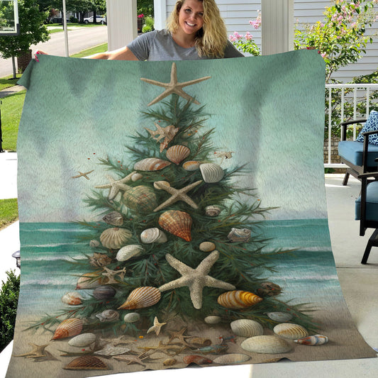 Coastal Christmas Seaside Serenity, Xmas Fleece Blanket & Sherpa Blanket Gift