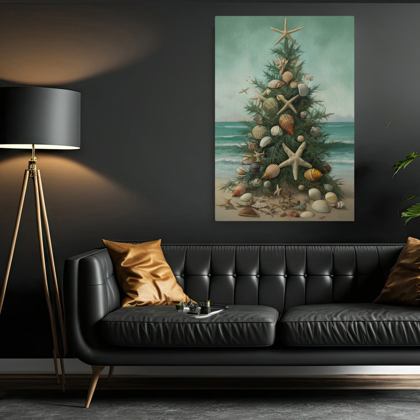 Seaside Holiday Cheer, Christmas Canvas Painting, Xmas Wall Art Decor - Christmas Poster Gift For Beach Lovers