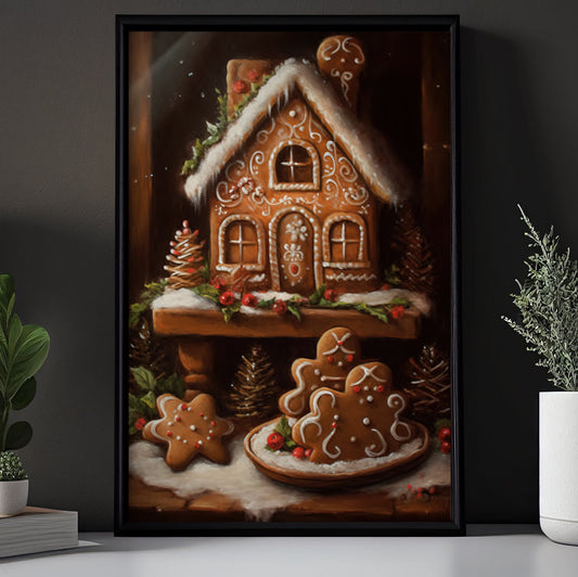 Gingerbread House Delight, Christmas Canvas Painting, Xmas Wall Art Decor - Christmas Poster Gift For Baking Lovers