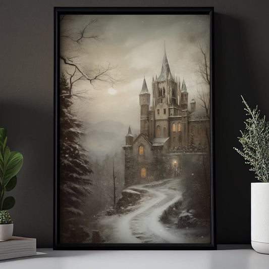 Mystic Winter Castle, Christmas Canvas Painting, Xmas Wall Art Decor - Christmas Poster Gift