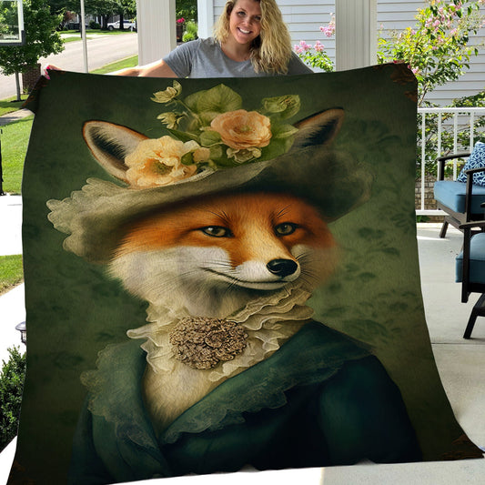 Fox Wearing Flower Hat, Fox Xmas Fleece Blanket & Sherpa Blanket Gift