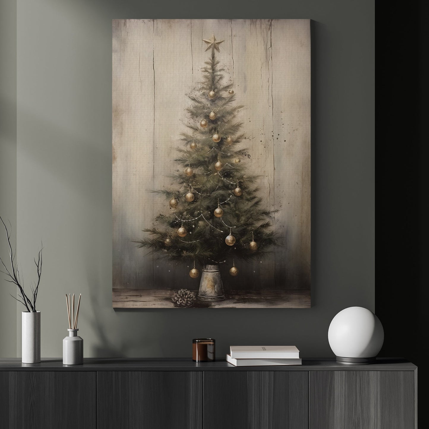 Rustic Christmas Charm, Christmas Canvas Painting, Xmas Wall Art Decor - Christmas Poster Gift