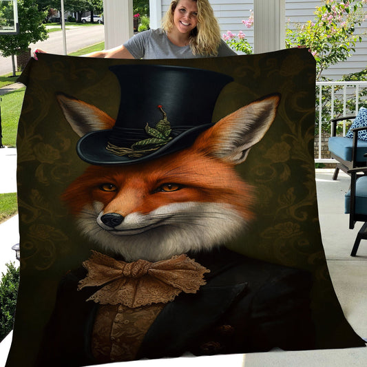 Cool Portrait Fox Wearing Hat, Fox Xmas Fleece Blanket & Sherpa Blanket Gift