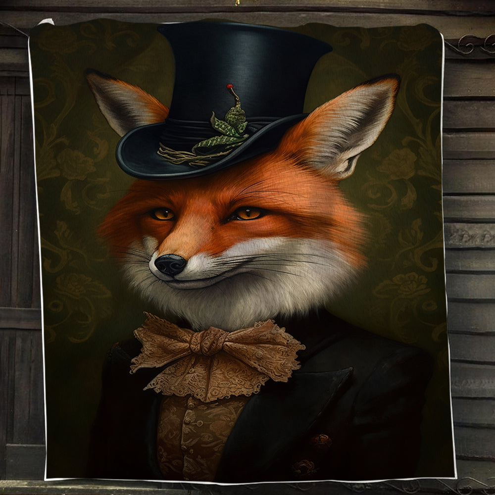 Cool Portrait Fox Wearing Hat, Fox Xmas Fleece Blanket & Sherpa Blanket Gift