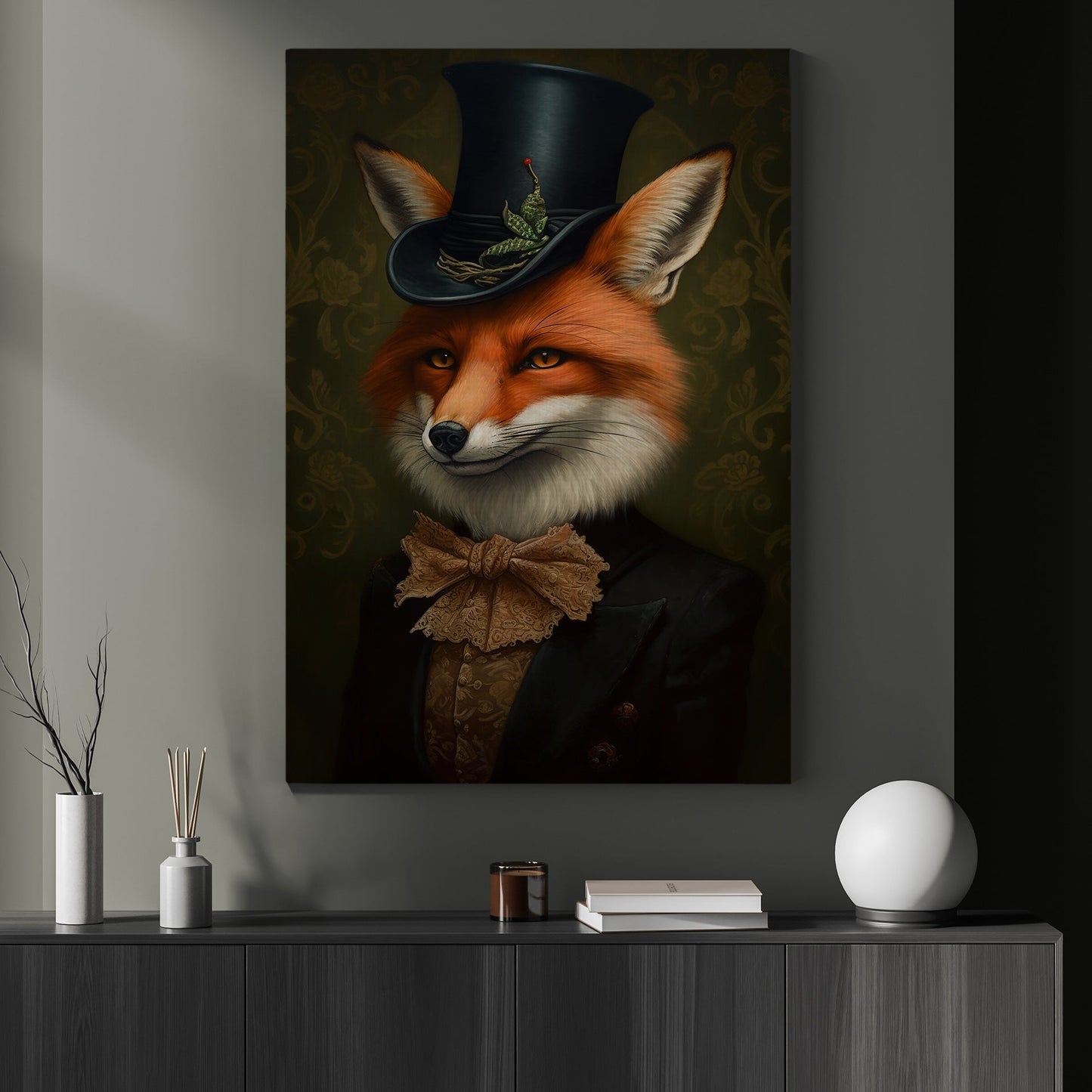 Distinguished Gentleman Fox, Victorian Fox Christmas Canvas Painting, Xmas Wall Art Decor - Christmas Poster Gift For Fox Lovers