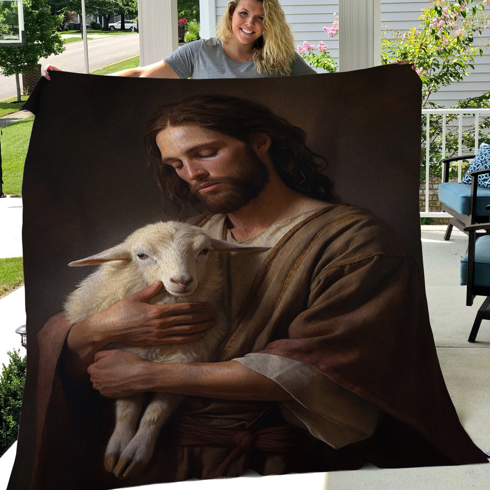 Jesus Holds A Goat Christmas, Nativity Christians Xmas Fleece Blanket & Sherpa Blanket Gift