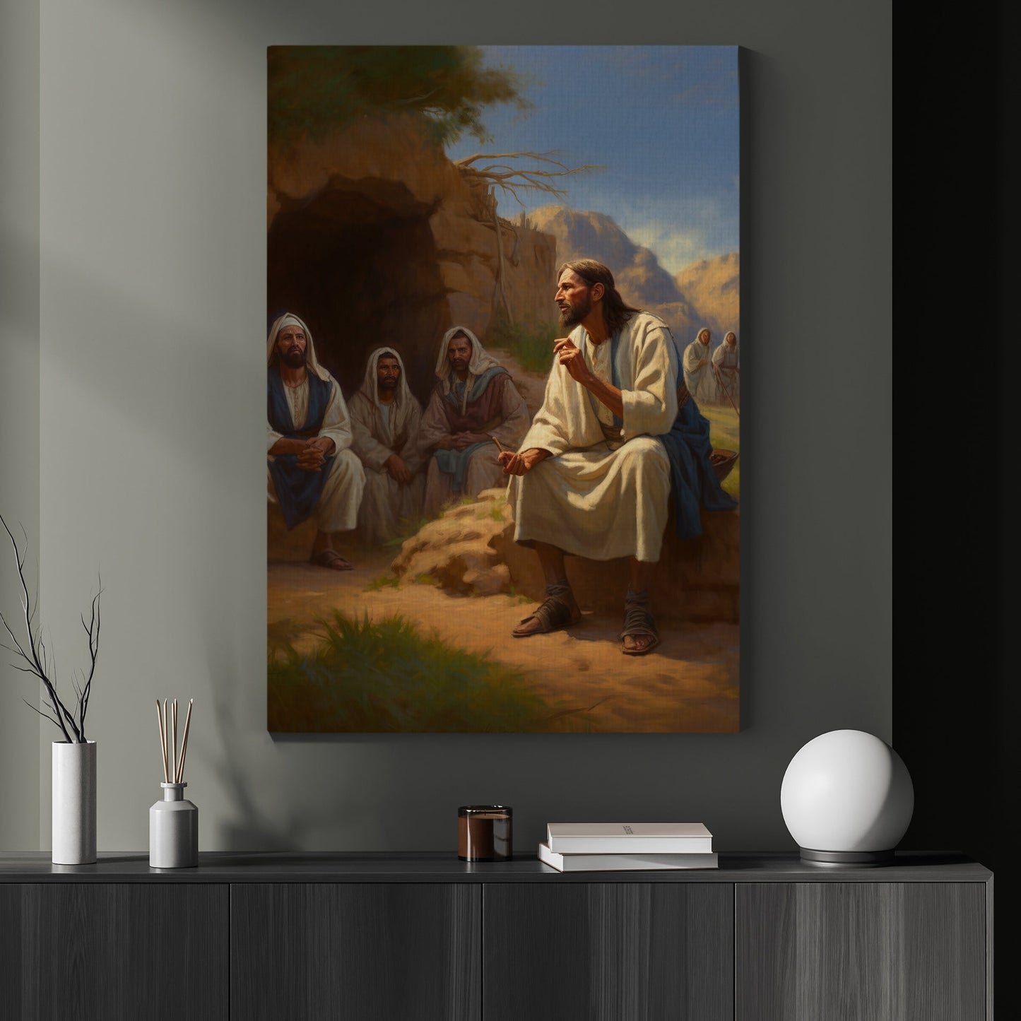 Desert Teaching Moment, Jesus Christian Canvas Painting, Xmas Wall Art Decor - Christmas Poster Gift For Goat Lovers