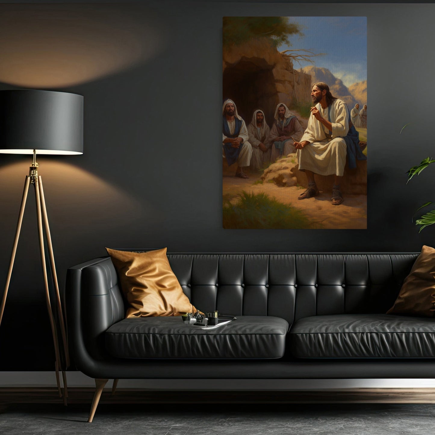 Desert Teaching Moment, Jesus Christian Canvas Painting, Xmas Wall Art Decor - Christmas Poster Gift For Goat Lovers