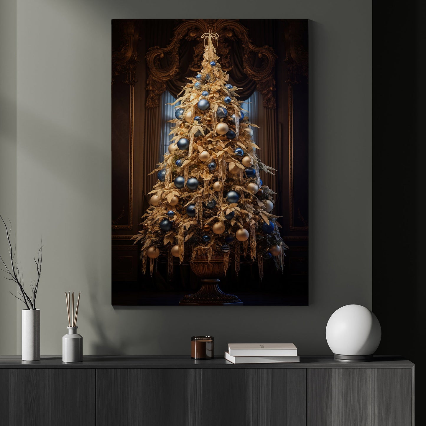 Regal Christmas Splendor, Christmas Canvas Painting, Xmas Wall Art Decor - Christmas Poster Gift