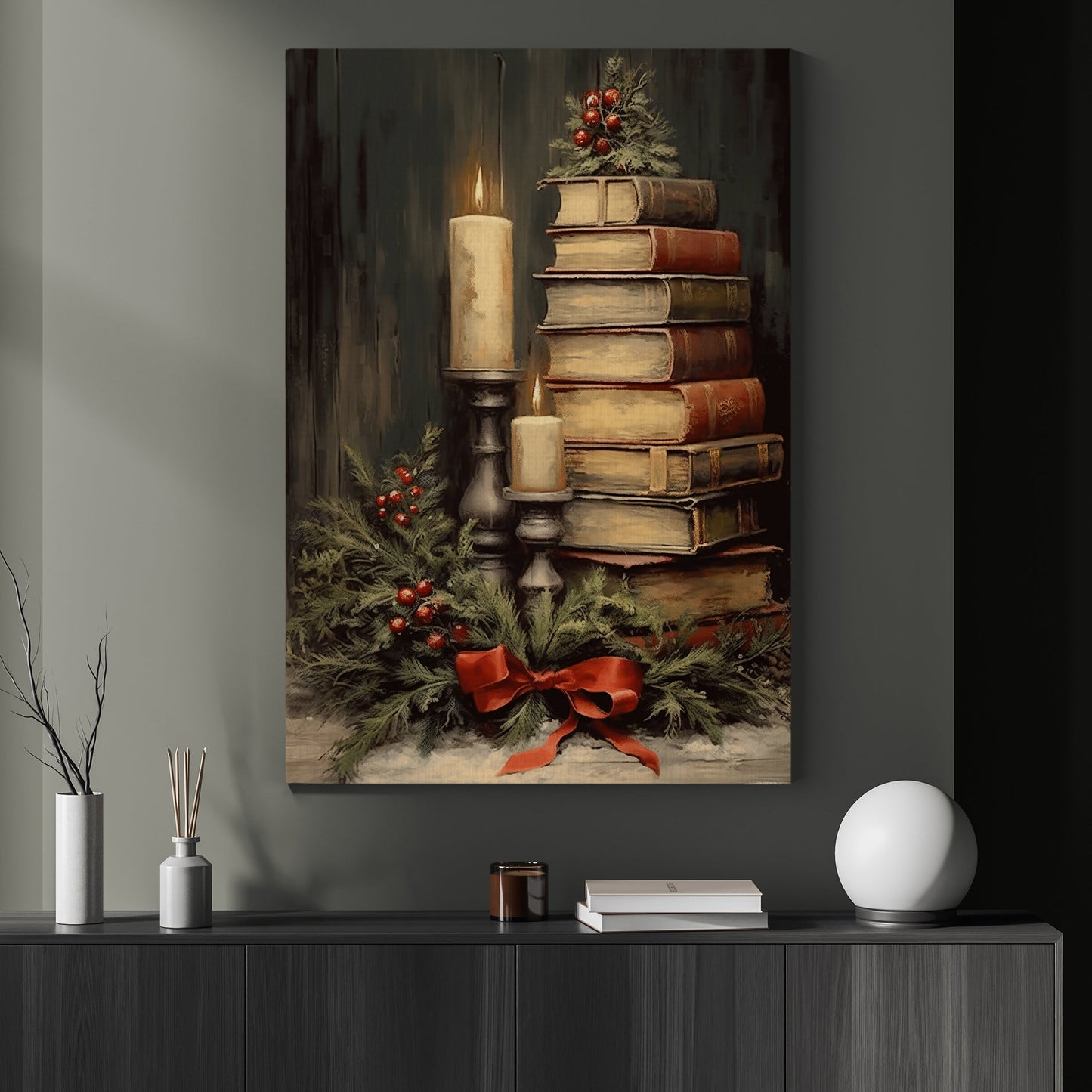 Yuletide Literary Glow, Christmas Canvas Painting, Xmas Wall Art Decor - Christmas Poster Gift