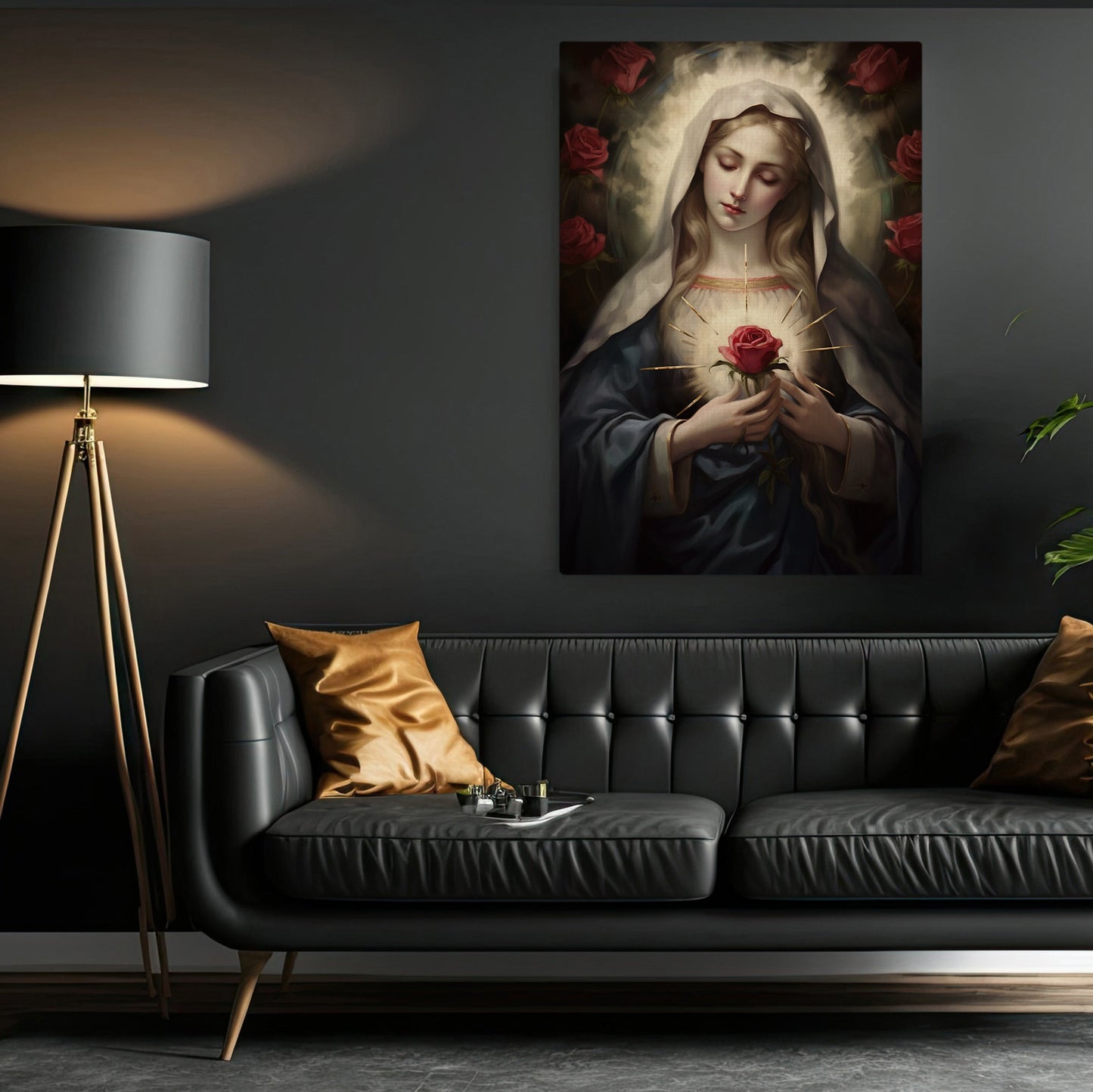 Divine Rose of Grace, Virgin Mary Christmas Canvas Painting, Xmas Wall Art Decor - Christmas Poster Gift