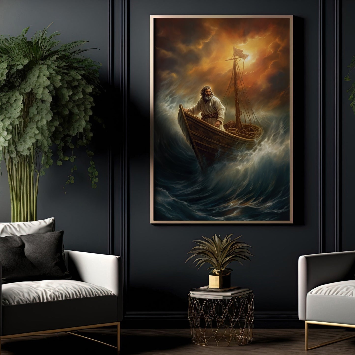 Voyage through Tempest, Jesus Christian Christmas Canvas Painting, Xmas Wall Art Decor - Christmas Poster Gift