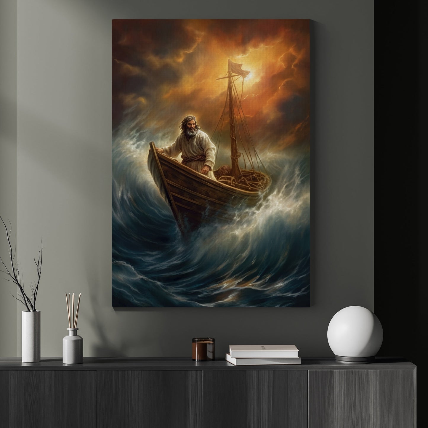 Voyage through Tempest, Jesus Christian Christmas Canvas Painting, Xmas Wall Art Decor - Christmas Poster Gift