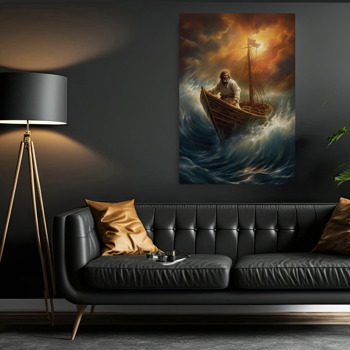 Voyage through Tempest, Jesus Christian Christmas Canvas Painting, Xmas Wall Art Decor - Christmas Poster Gift