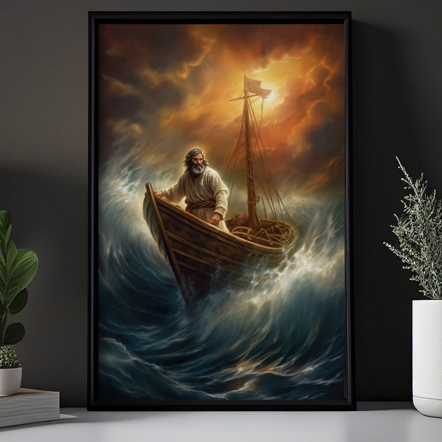 Voyage through Tempest, Jesus Christian Christmas Canvas Painting, Xmas Wall Art Decor - Christmas Poster Gift