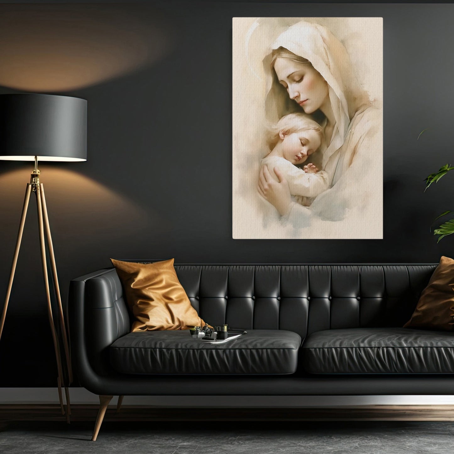 Mother's Tender Embrace, Virgin Mary Christmas Canvas Painting, Xmas Wall Art Decor - Christmas Poster Gift