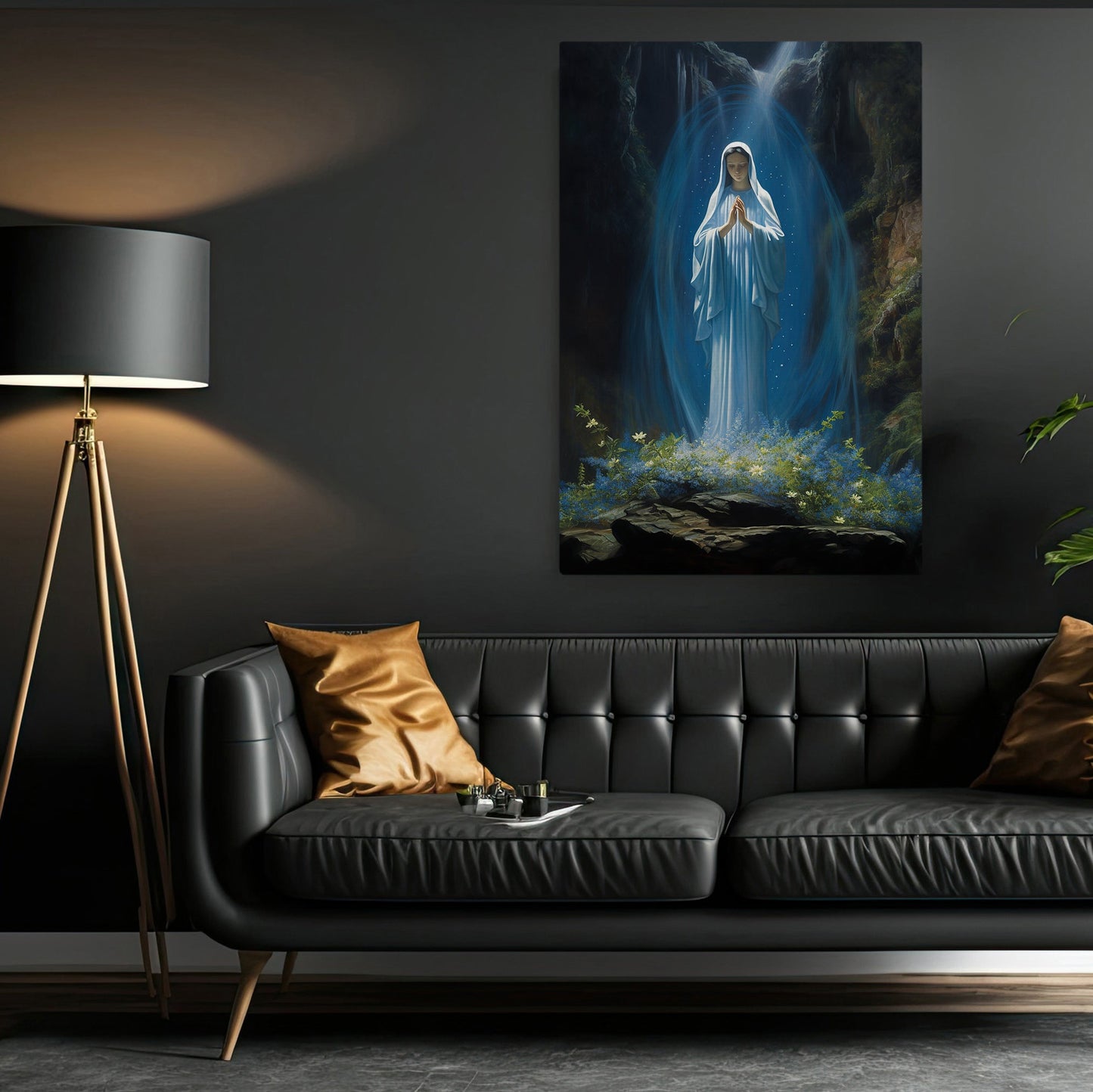 Sanctuary of Celestial Light, Virgin Mary Christmas Canvas Painting, Xmas Wall Art Decor - Christmas Poster Gift