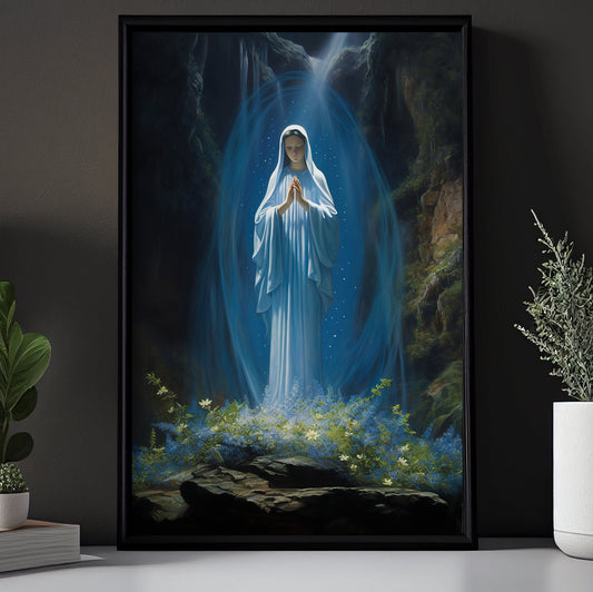 Sanctuary of Celestial Light, Virgin Mary Christmas Canvas Painting, Xmas Wall Art Decor - Christmas Poster Gift