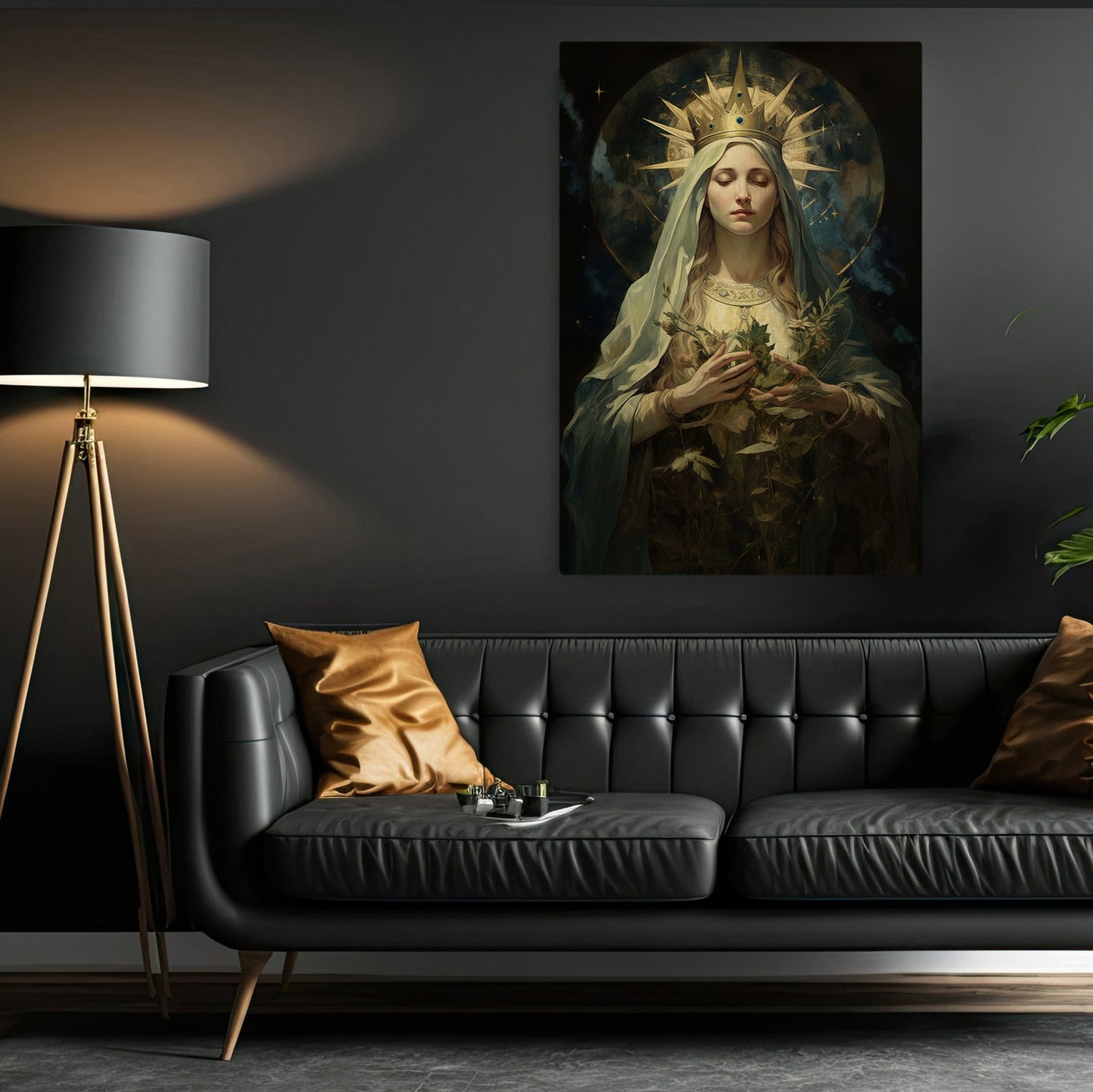 Crowned with Starlight, Virgin Mary Christmas Canvas Painting, Xmas Wall Art Decor - Christmas Poster Gift