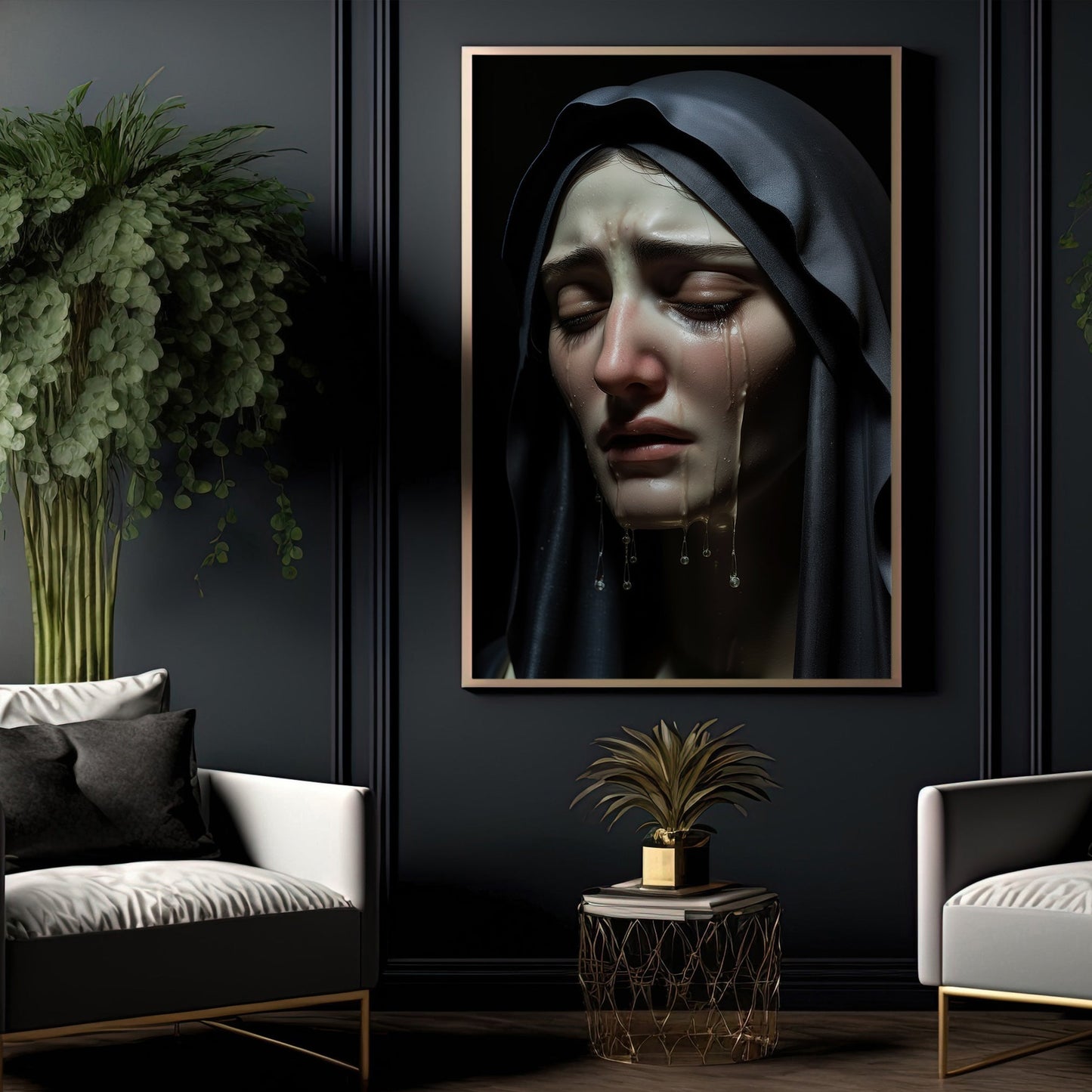 Silent Sorrowful Reflection, Virgin Mary Christmas Canvas Painting, Xmas Wall Art Decor - Christmas Poster Gift