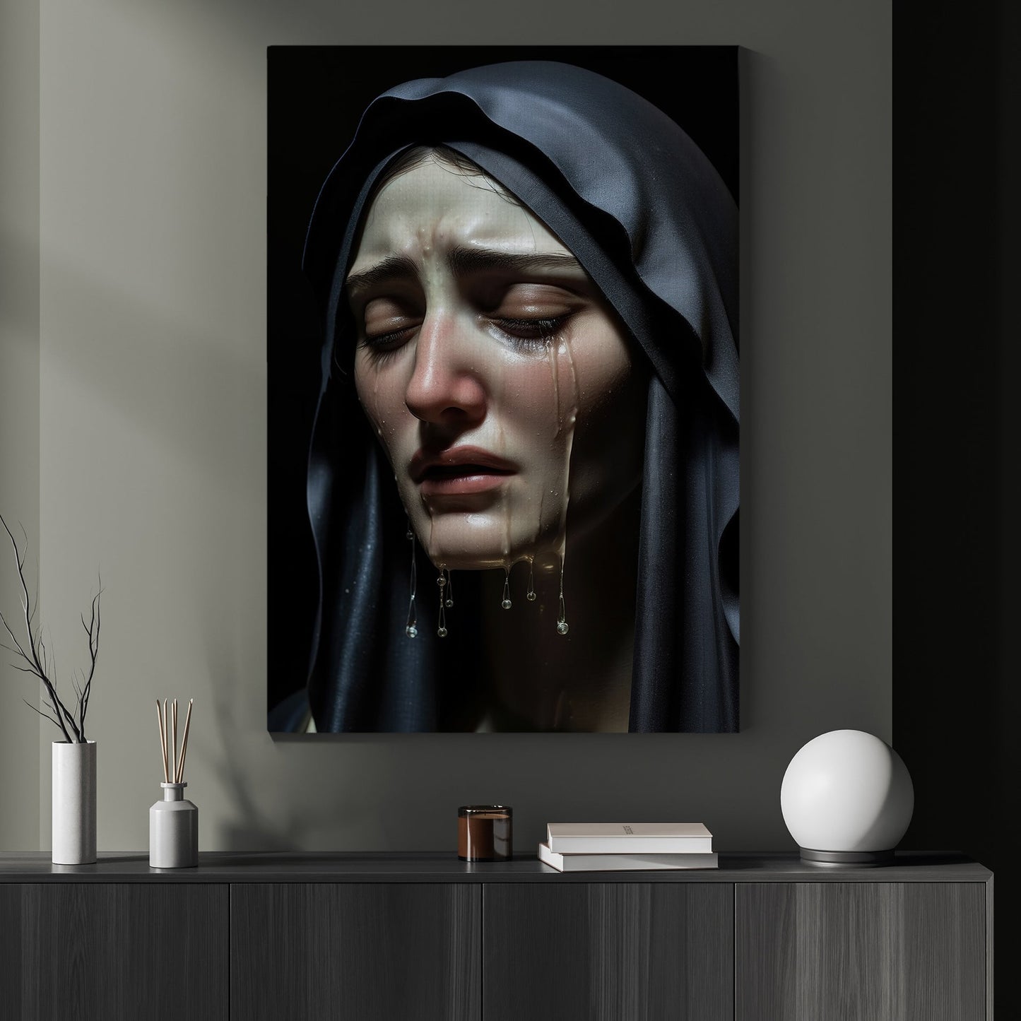 Silent Sorrowful Reflection, Virgin Mary Christmas Canvas Painting, Xmas Wall Art Decor - Christmas Poster Gift