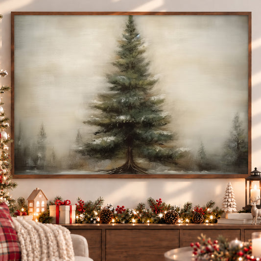 Solitary Winter Sentinel Christmas Tree, Canvas Painting, Xmas Wall Art Decor - Christmas Poster Gift