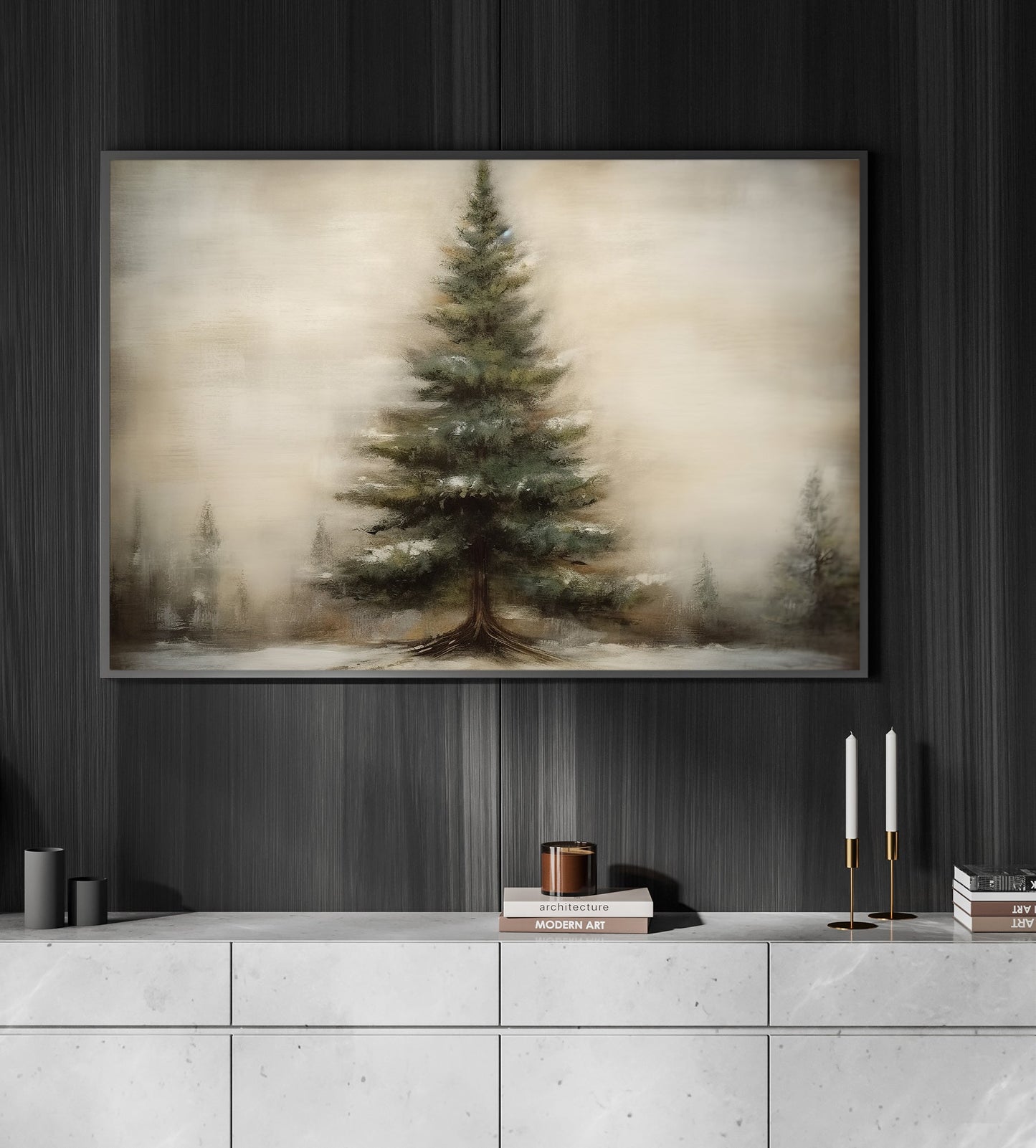 Solitary Winter Sentinel Christmas Tree, Canvas Painting, Xmas Wall Art Decor - Christmas Poster Gift