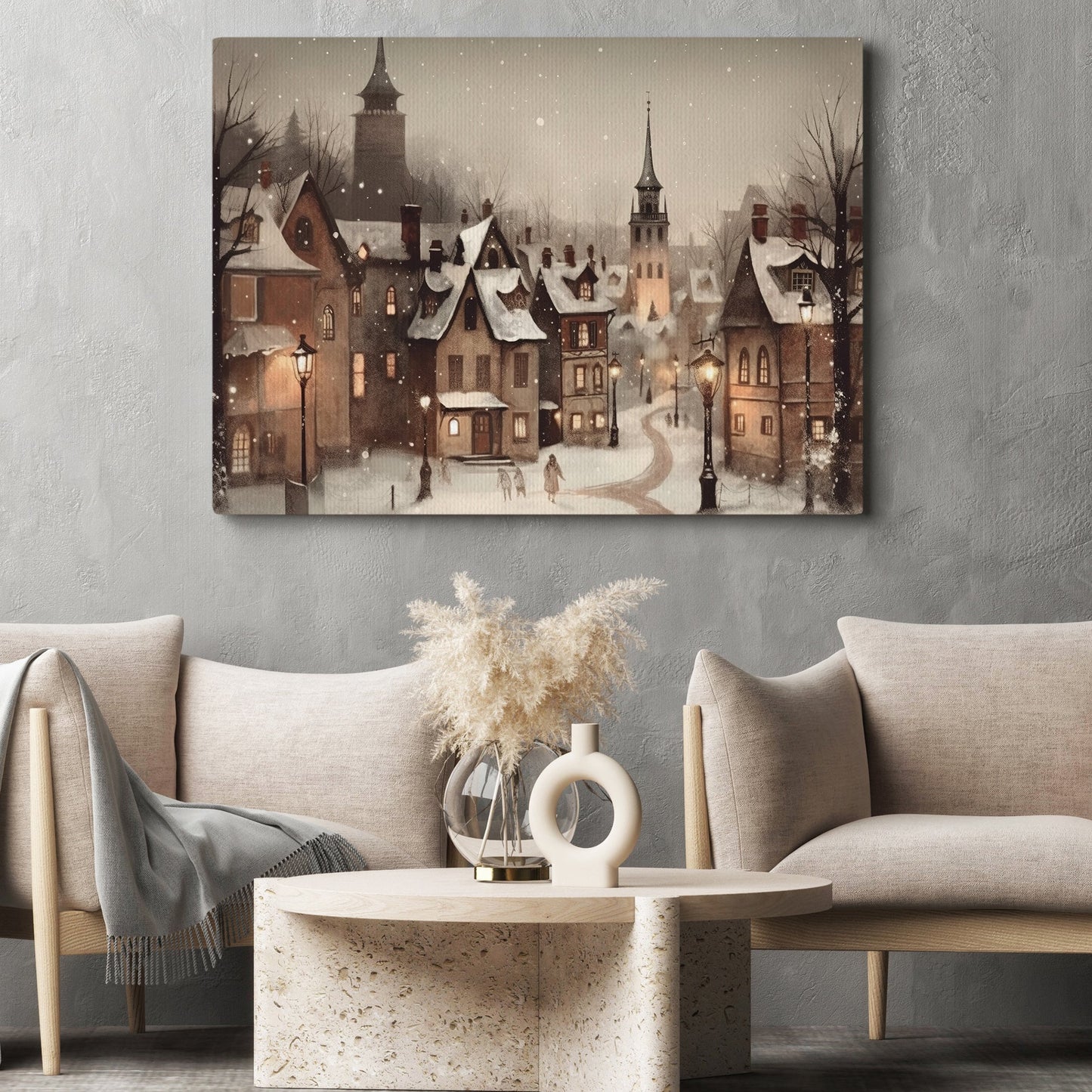 Enchanted Winter Hamlet, Christmas Canvas Painting, Xmas Wall Art Decor - Christmas Poster Gift