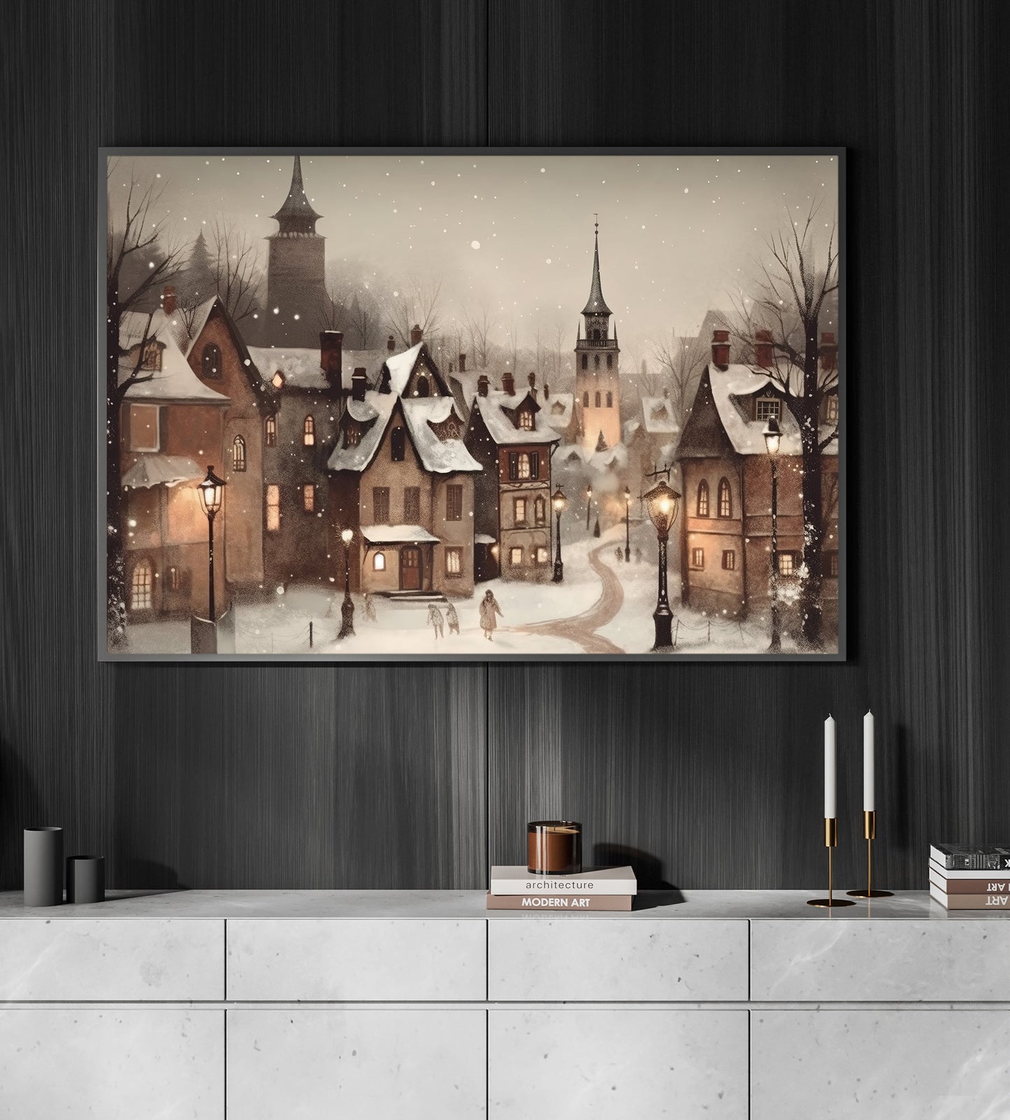 Enchanted Winter Hamlet, Christmas Canvas Painting, Xmas Wall Art Decor - Christmas Poster Gift