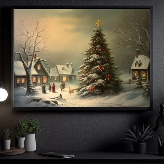 Holiday Cheer in Twilight, Christmas Canvas Painting, Xmas Wall Art Decor - Christmas Poster Gift