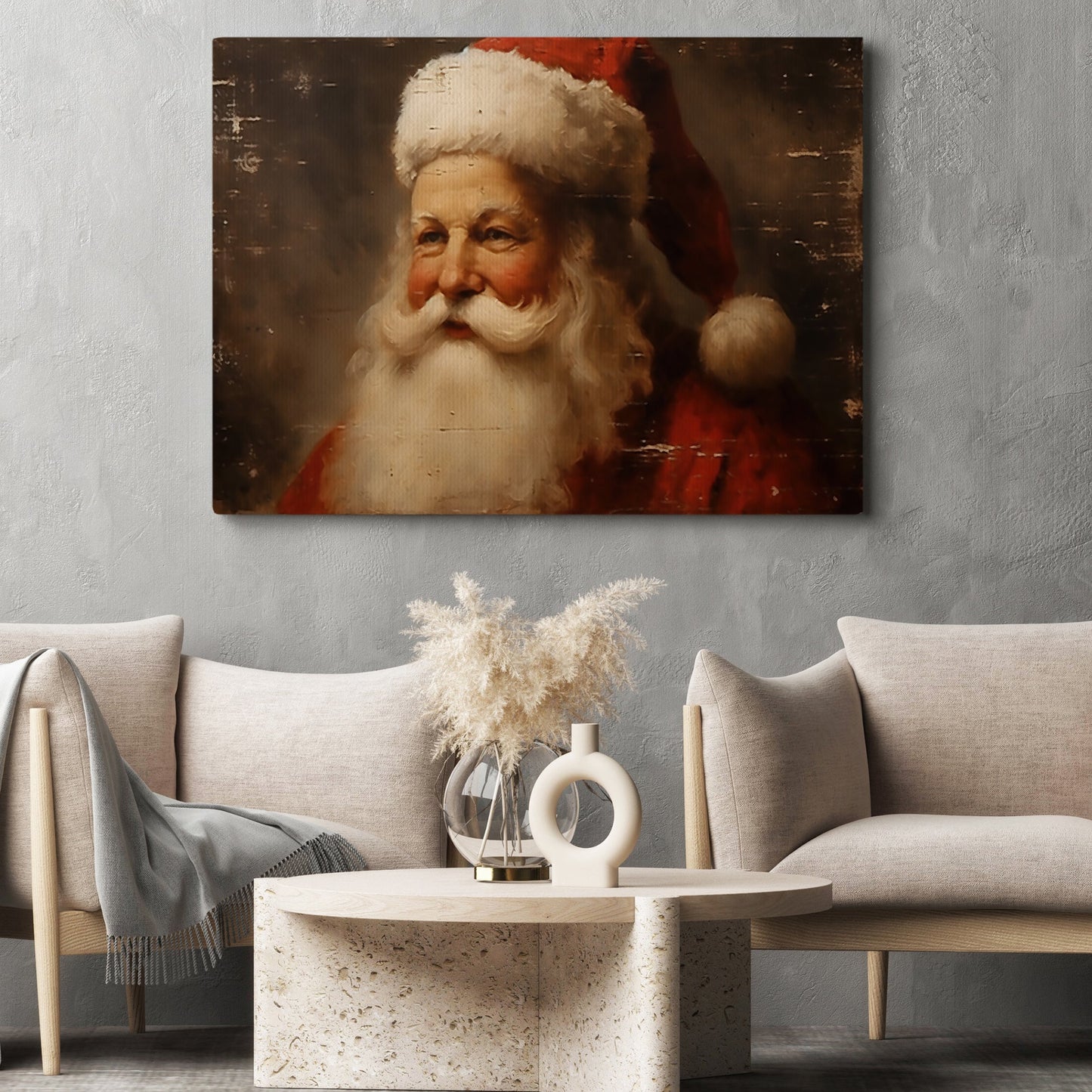 Jolly Santa's Portrait, Santa Claus Christmas Canvas Painting, Xmas Wall Art Decor - Christmas Poster Gift