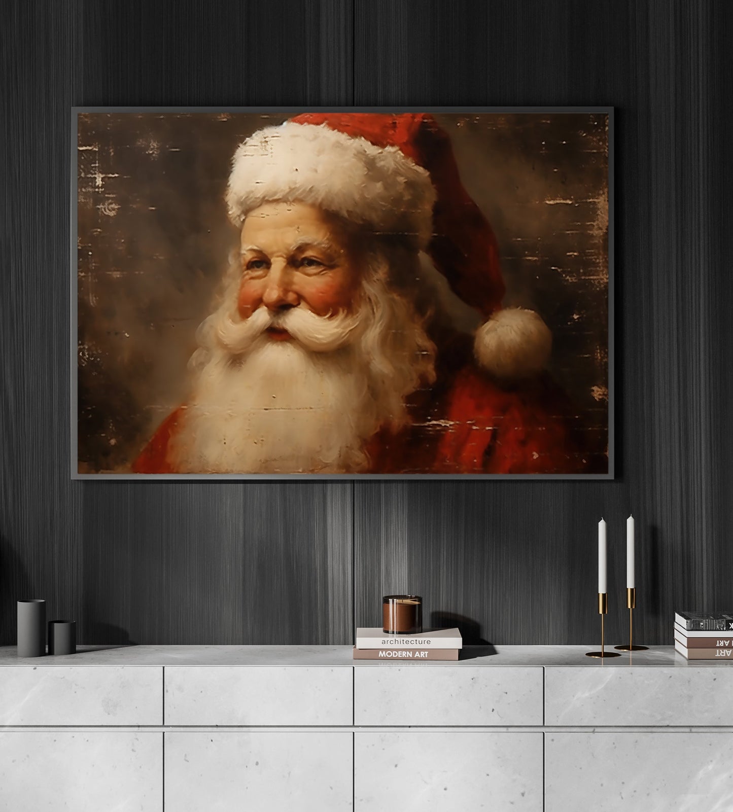 Jolly Santa's Portrait, Santa Claus Christmas Canvas Painting, Xmas Wall Art Decor - Christmas Poster Gift